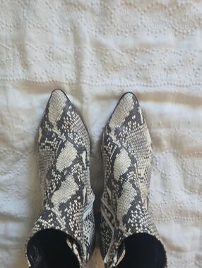 Madden Girl Snake-Print Pointed Toe Ankle Boots - Black & Cream